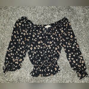 Rewind| Floral Peasant Boho Ruffled Smocked Rouched Waist Blouse